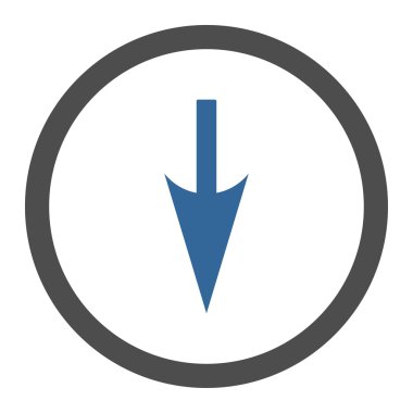 Sharp Down Arrow düz kobalt ve gri renkli yuvarlak vektör simgesi