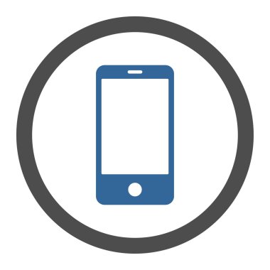 Akıllı telefon düz kobalt ve gri renkler yuvarlak vektör simgesi