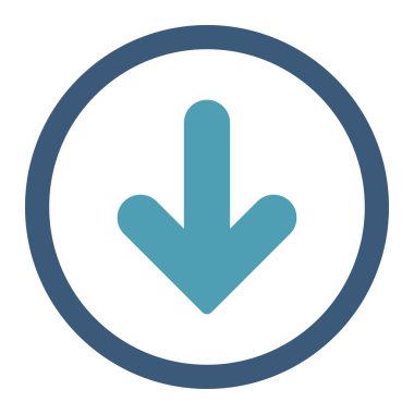 Ok Aşağı düz cyan ve mavi renkler yuvarlanmış vektör simgesi