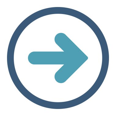 Ok Sağ düz cyan ve mavi renkler yuvarlanmış vektör simgesi