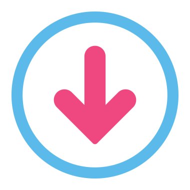 Arrow Down flat pink and blue colors rounded vector icon