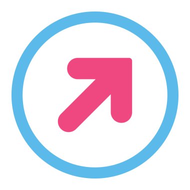 Arrow Up Right flat pink and blue colors rounded vector icon