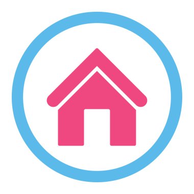 Yuvarlak vektör simge ev düz pembe ve mavi renkler