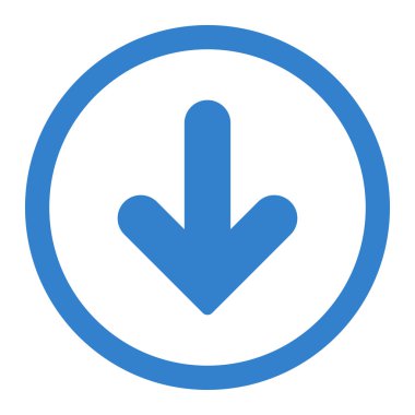 Ok aşağı düz kobalt renk vektör simge yuvarlak