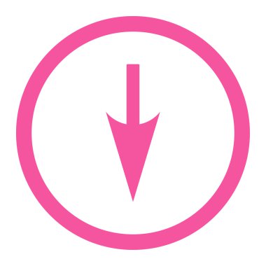 Keskin aşağı ok düz pembe renk yuvarlak vektör simgesi