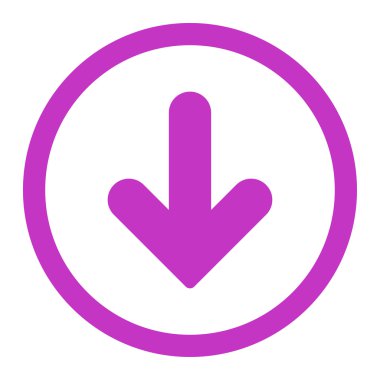 Ok Aşağı düz mor renkli yuvarlak vektör simgesi