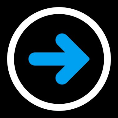 Ok sağ düz mavi ve beyaz renkler vektör simge yuvarlak