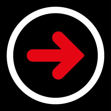 Ok sağ düz kırmızı ve beyaz renkler vektör simge yuvarlak