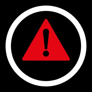 Warning flat red and white colors rounded vector icon