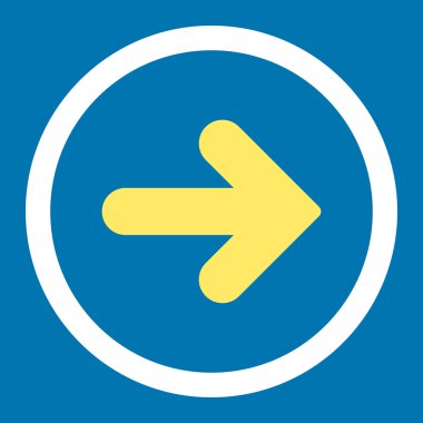 Arrow Right flat yellow and white colors rounded vector icon