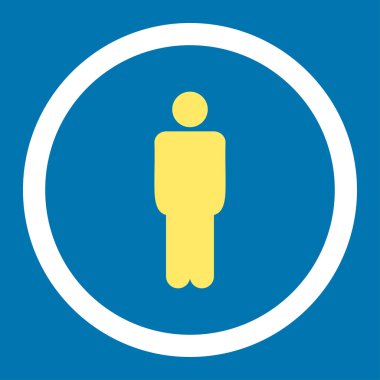 Man flat yellow and white colors rounded vector icon