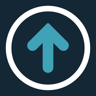 Ok yukarı yuvarlak düz mavi ve beyaz renkler vektör simgesi