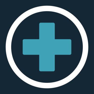 Artı düz mavi ve beyaz renkler vektör simge yuvarlak