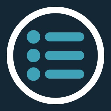 Öğeleri yuvarlak düz mavi ve beyaz renkler vektör simgesi