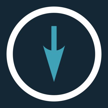 Sharp Down Arrow flat blue and white colors rounded vector icon