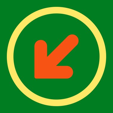Arrow Down Left flat orange and yellow colors rounded vector icon