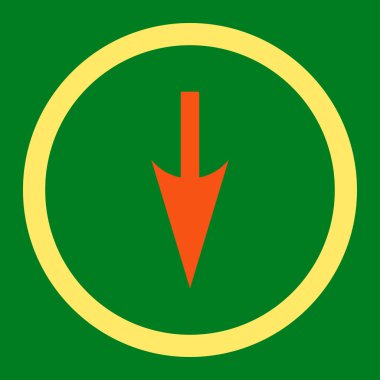 Sharp Down Arrow flat orange and yellow colors rounded vector icon