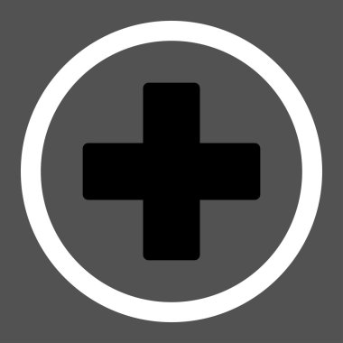 Plus flat black and white colors rounded vector icon