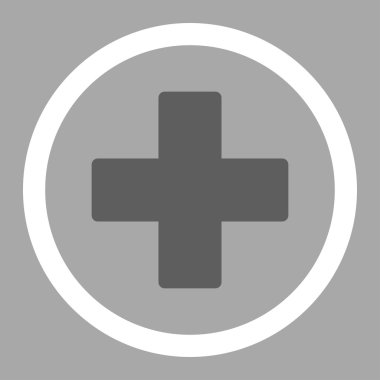 Plus flat dark gray and white colors rounded vector icon