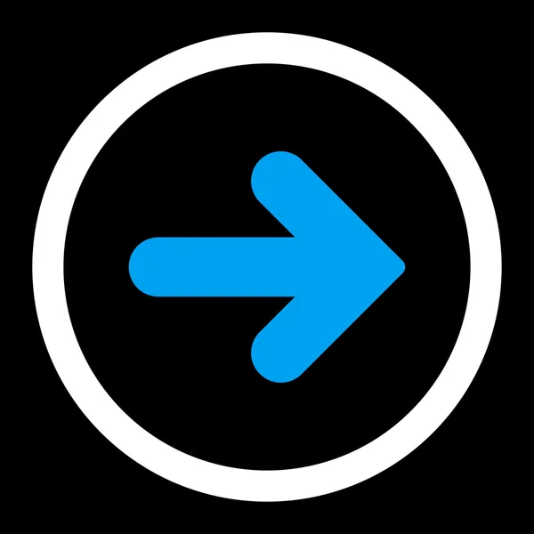 Flecha derecha plana azul y blanco colores redondeados vector icono — Archivo Imágenes Vectoriales