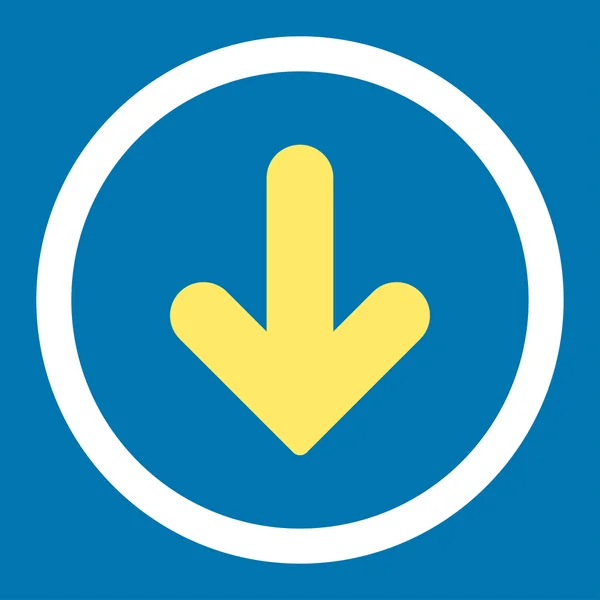 Arrow Down flat yellow and white colors rounded vector icon — Wektor stockowy