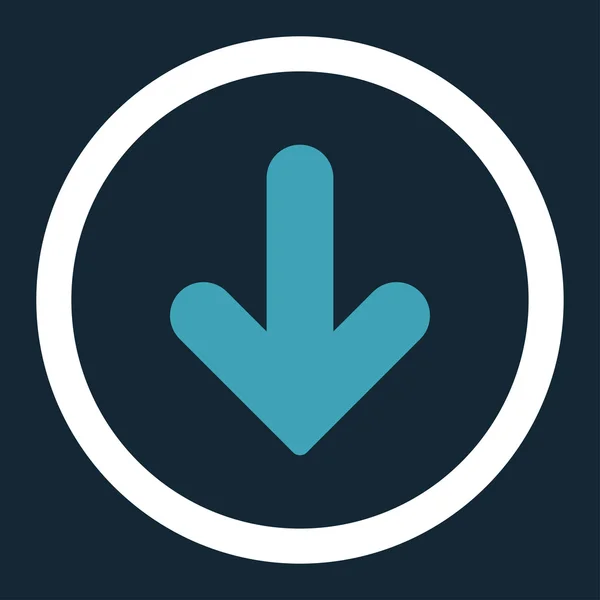Arrow Down flat blue and white colors rounded vector icon — ストックベクタ