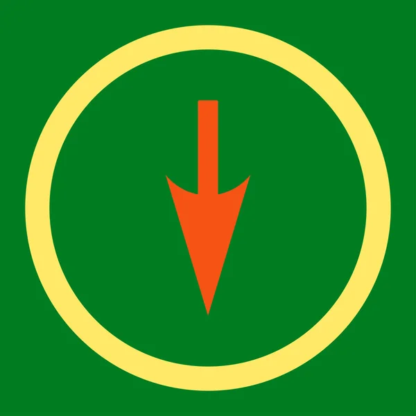 Sharp Down Arrow flat orange and yellow colors rounded vector icon — Stock vektor
