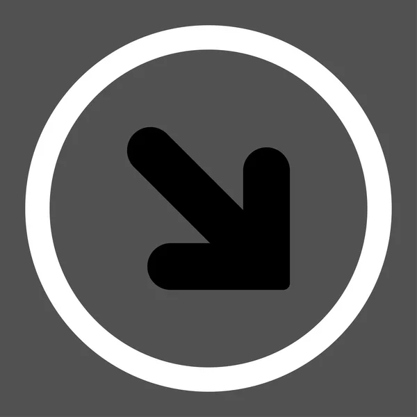 Arrow Down Right flat black and white colors rounded vector icon — Stockový vektor