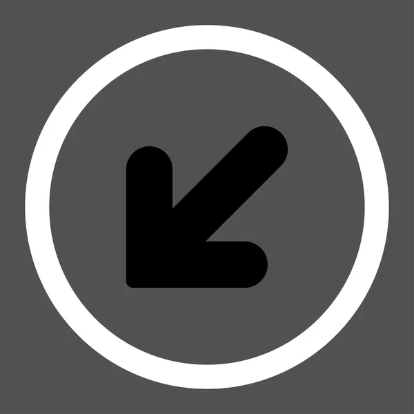 Arrow Down Left flat black and white colors rounded vector icon — ストックベクタ