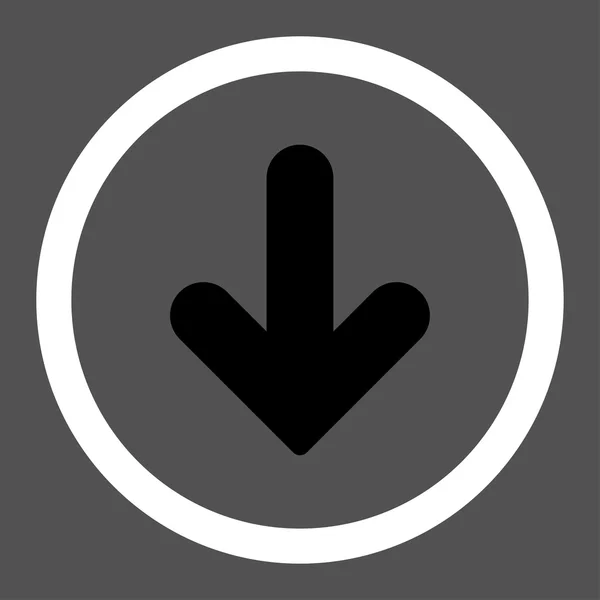 Arrow Down flat black and white colors rounded vector icon — стоковий вектор