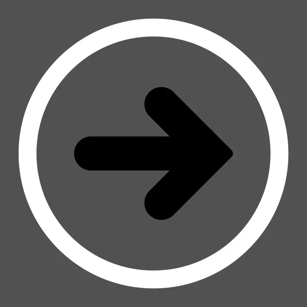 Freccia Destra piatta colori bianco e nero arrotondato icona vettoriale — Vettoriale Stock