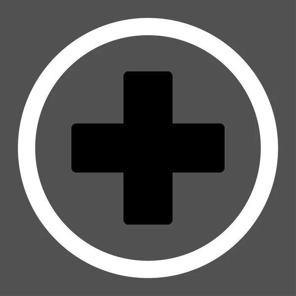 Plus flat black and white colors rounded vector icon — 스톡 벡터