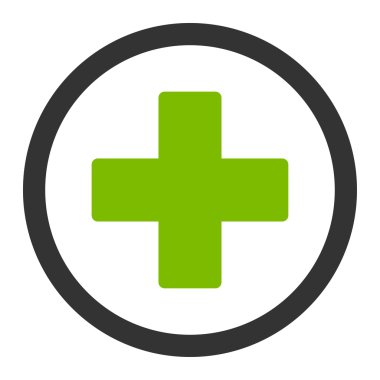 Artı düz eko yeşil ve gri renkler yuvarlak vektör simgesi