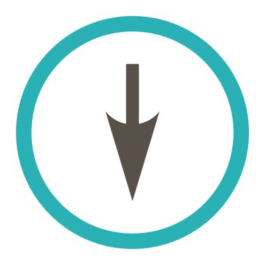 Sharp Down Arrow flat grey and cyan colors rounded vector icon