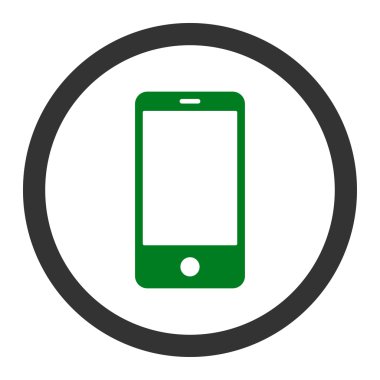 Akıllı telefon düz yeşil ve gri renkler yuvarlak vektör simgesi