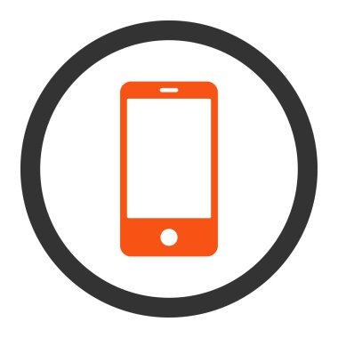 Akıllı telefon düz turuncu ve gri renkler yuvarlak vektör simgesi