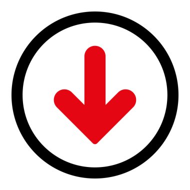 Ok Aşağıya düz kırmızı ve siyah renkler yuvarlanmış vektör simgesi