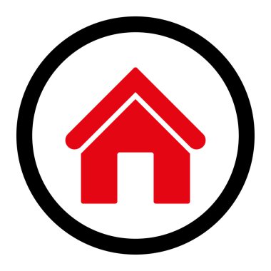 Ev düz kırmızı ve siyah renkler yuvarlak vektör simgesi