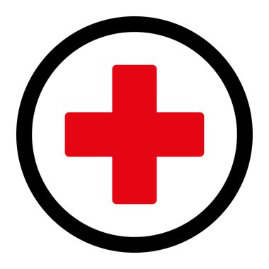 Artı düz kırmızı ve siyah renkler yuvarlak vektör simgesi