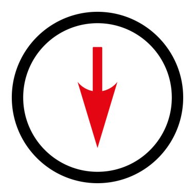 Sharp Down Arrow flat intensive red and black colors rounded vector icon