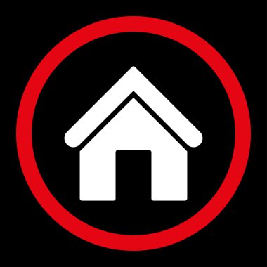 Yuvarlak vektör simge ev düz kırmızı ve beyaz renkler