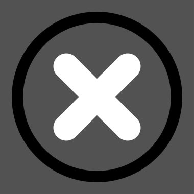 Cancel flat black and white colors rounded vector icon