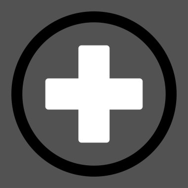 Plus flat black and white colors rounded vector icon