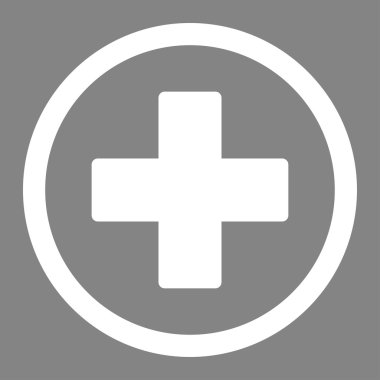 Artı düz beyaz renk vektör simge yuvarlak