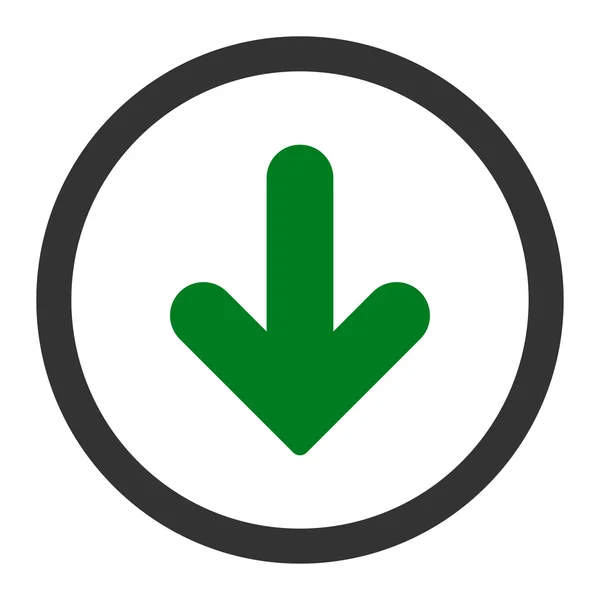 Pfeil nach unten flache grüne und graue Farben abgerundetes Vektorsymbol — Stockvektor