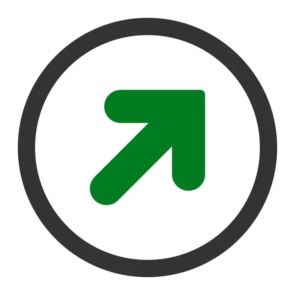Flecha arriba derecha plana verde y gris colores redondeados vector icono — Vector de stock