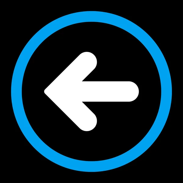 Flecha izquierda plana azul y blanco colores redondeados vector icono — Vector de stock