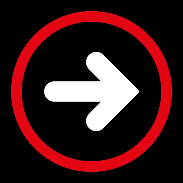 Freccia Destra piatta colori rosso e bianco arrotondato icona vettoriale — Vettoriale Stock
