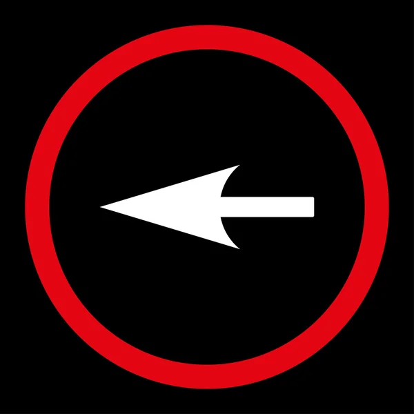 Sharp Left Arrow flat red and white colors rounded vector icon — Stockový vektor