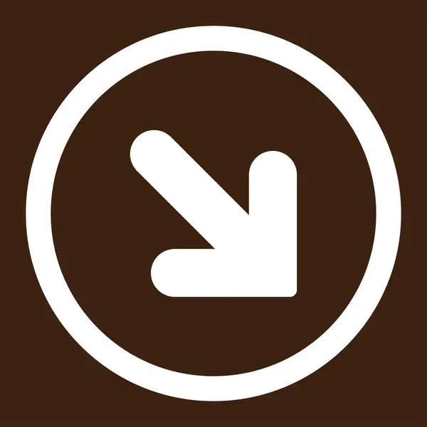 Arrow Down Right flat white color rounded vector icon — ストックベクタ